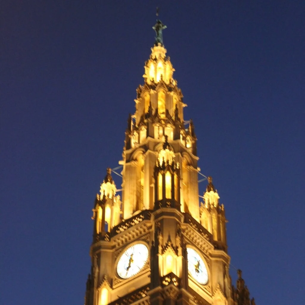 viyana rathaus gece manzarasi